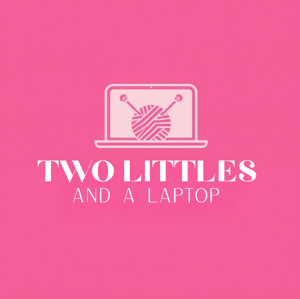 A pink icon with the words "Two Littles and a Laptop"